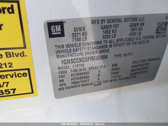 Chevrolet Tahoe Ltz 2015 1GNSCCKC5FR640984 Image 9