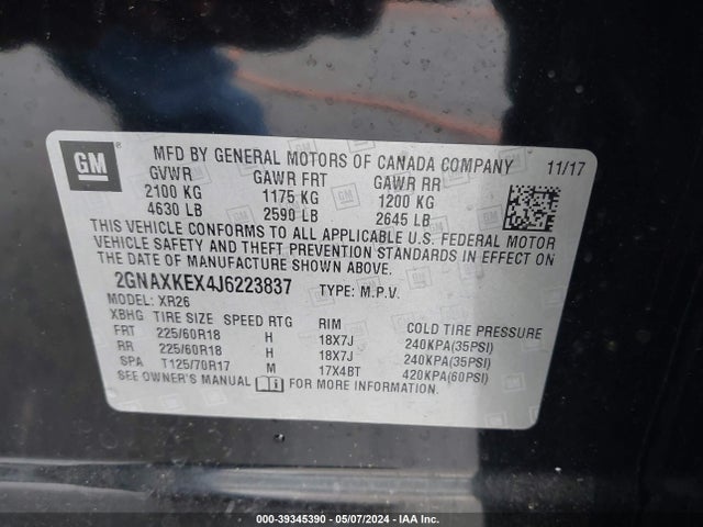 Chevrolet EQUINOX LT 2018 2GNAXKEX4J6223837 Image 9