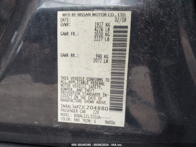 Nissan Altima 2.5 Sv 2018 1N4AL3AP2JC204880 Image 9