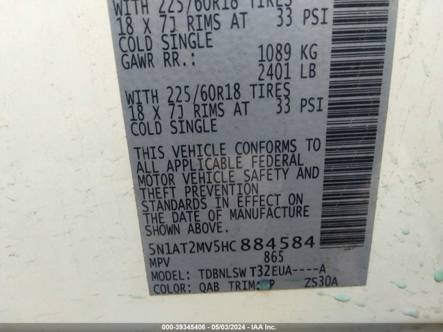 Nissan Rogue Sl 2017 5N1AT2MV5HC884584 Image 9