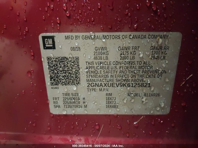 Chevrolet EQUINOX LT 2019 2GNAXUEV9K6125821 Image 9