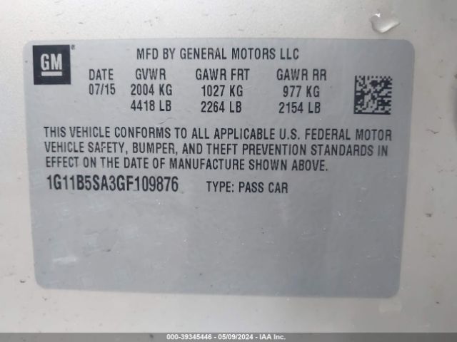 1G11B5SA3GF109876 Chevrolet Malibu Limited Ls