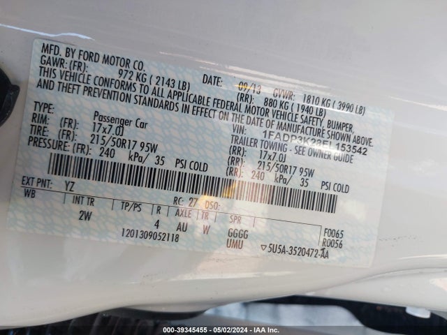 Ford FOCUS SE 2014 1FADP3K28EL153542 Image 9