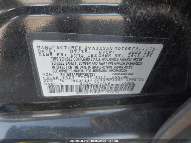 Nissan SENTRA S 2015 3N1AB7AP5FY307295 Image 9