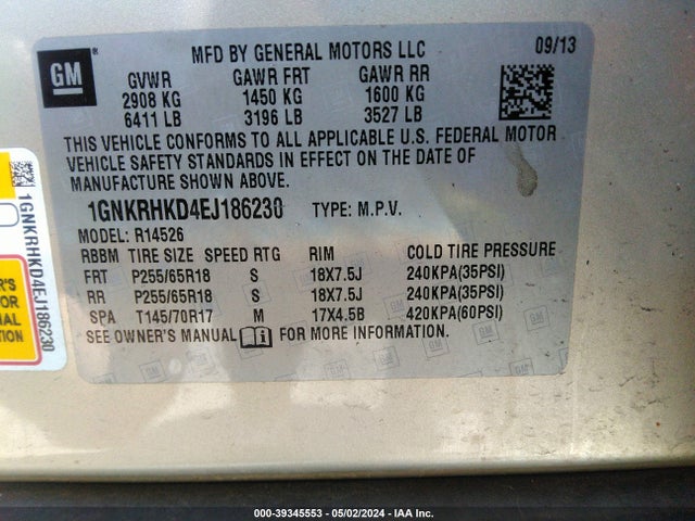 Chevrolet Traverse 2lt 2014 1GNKRHKD4EJ186230 Image 9