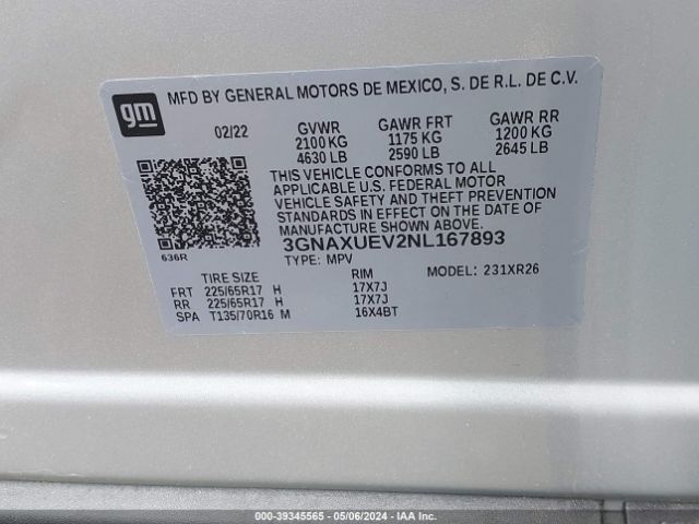 2022 CHEVROLET EQUINOX 3GNAXUEV2NL167893 Photo 8