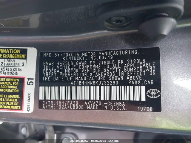 Toyota CAMRY LE 2019 4T1B11HK8KU232290 Image 9