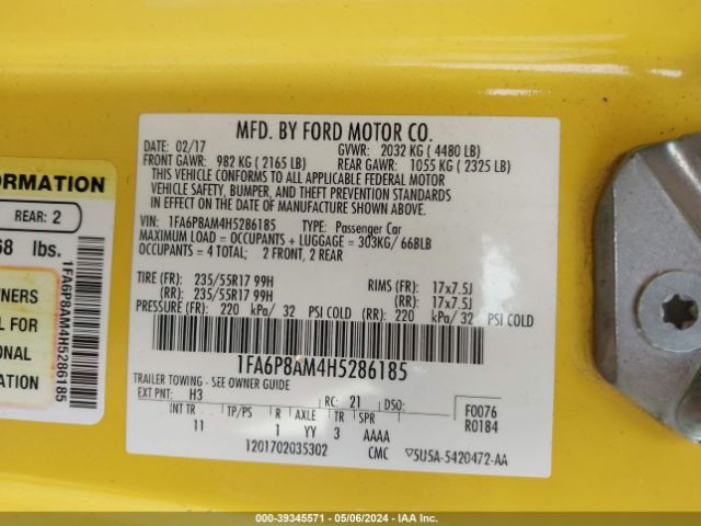 1FA6P8AM4H5286185 Ford Mustang V6