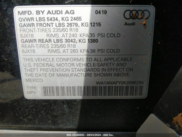WA1ANAFY0K2096285 Audi Q5 45 Premium