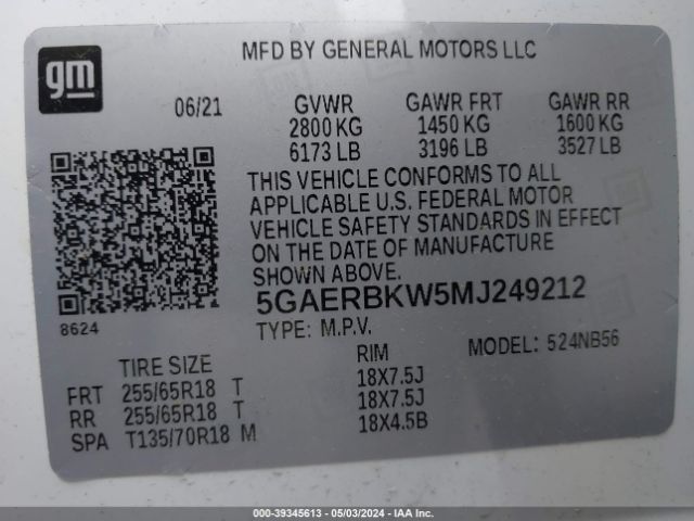 5GAERBKW5MJ249212 Buick Enclave Fwd Essence