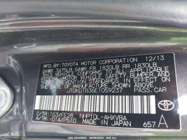 JTDKDTB36E1059237 Toyota Prius C One