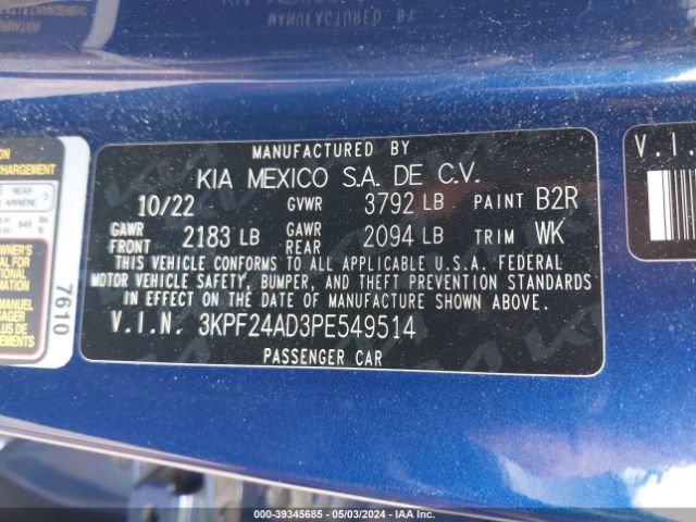 3KPF24AD3PE549514 KIA Forte Lxs