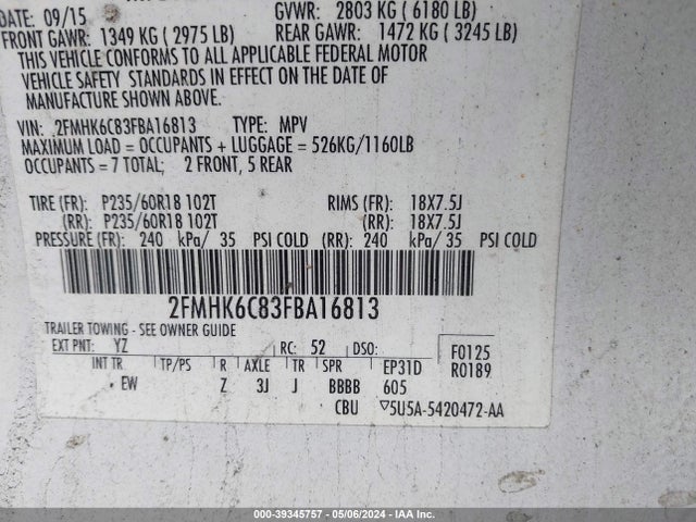 Ford FLEX SEL 2015 2FMHK6C83FBA16813 Image 9