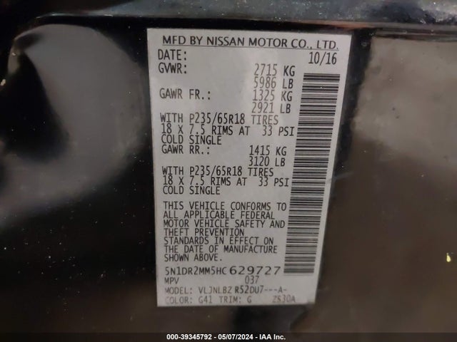 Nissan Pathfinder S 2017 5N1DR2MM5HC629727 Image 9