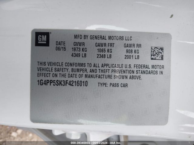 1G4PP5SK3F4216010 Buick Verano