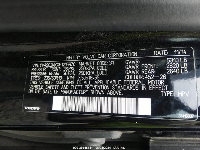 YV4902NKXF1216970 Volvo Xc70 T6