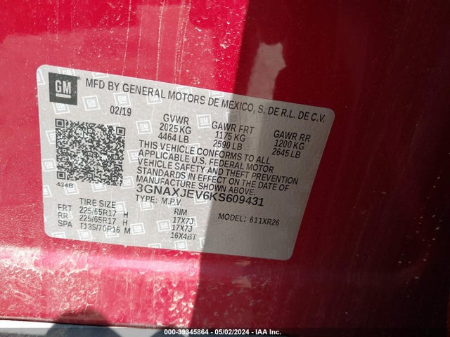 Chevrolet EQUINOX LT 2019 3GNAXJEV6KS609431 Image 9