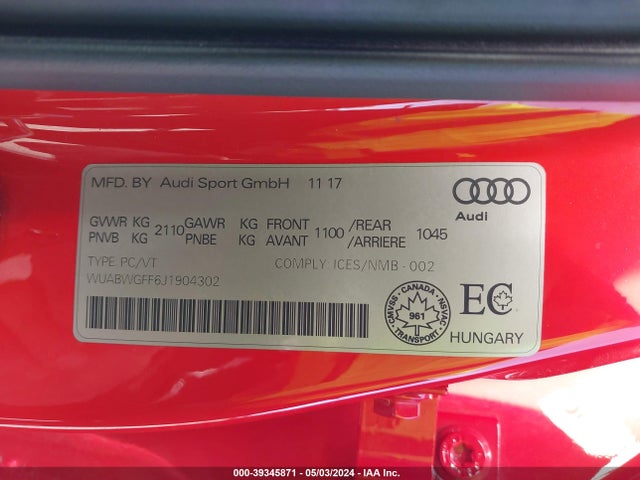 Audi Rs 3 2.5t 2018 WUABWGFF6J1904302 Image 9