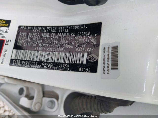 4T1BK1FK3EU542951 Toyota Camry Se V6