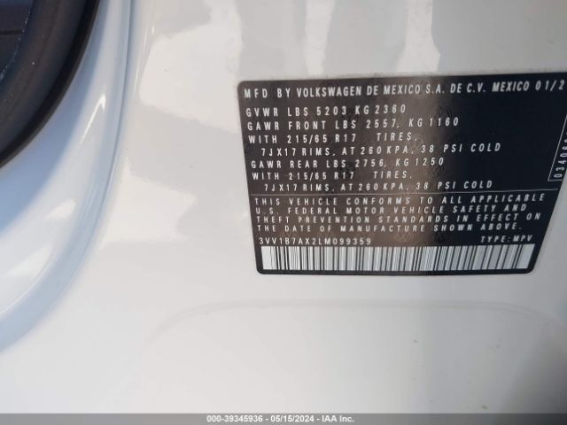 3VV1B7AX2LM099359 Volkswagen Tiguan 2.0t S