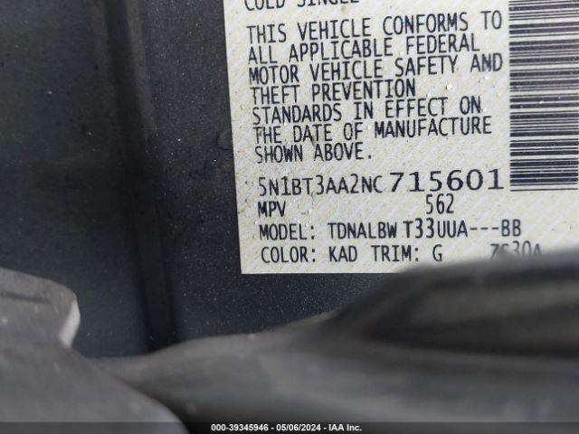 5N1BT3AA2NC715601 Nissan Rogue S Fwd