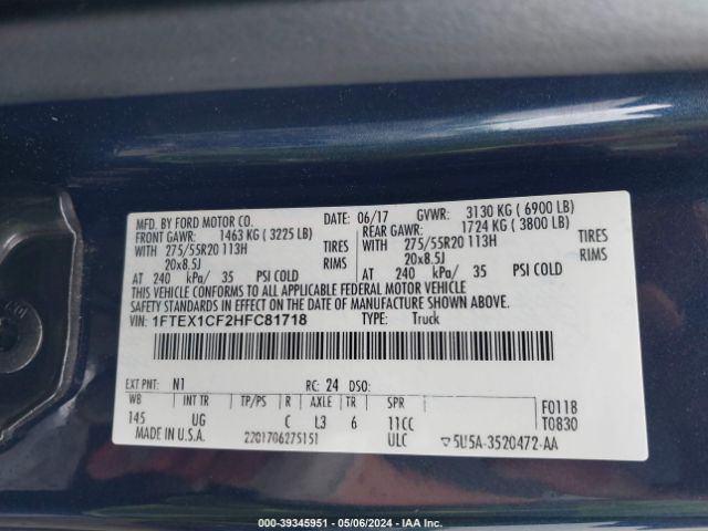 1FTEX1CF2HFC81718 Ford F-150 Xlt