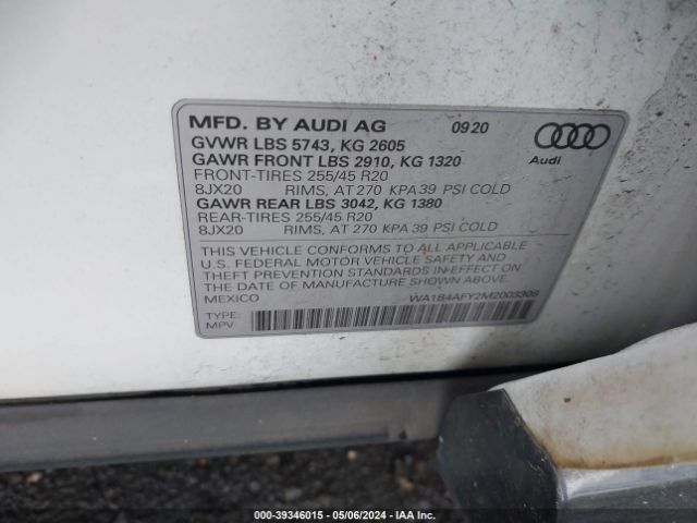 WA1B4AFY2M2003308 Audi Sq5 Premium Plus Tfsi Quattro Tiptronic