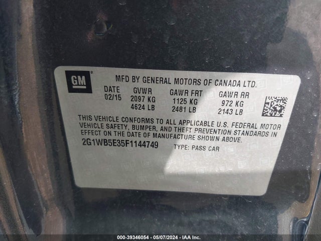 Chevrolet Impala Limited Lt 2015 2G1WB5E35F1144749 Image 9