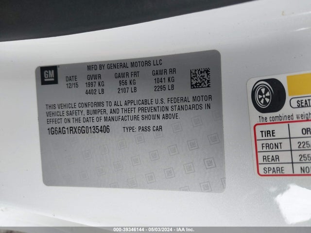 1G6AG1RX6G0135406 Cadillac Ats Standard