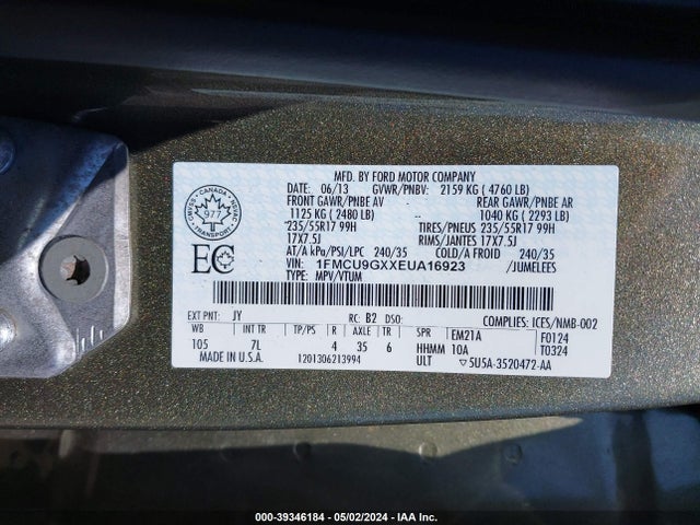 Ford ESCAPE SE 2014 1FMCU9GXXEUA16923 Image 9
