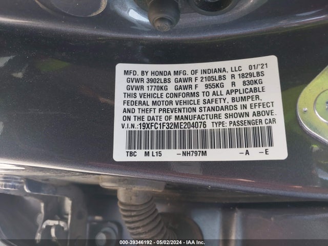 Honda CIVIC EX 2021 19XFC1F32ME204076 Image 9