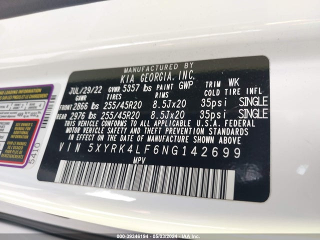 KIA SORENTO SX 2022 5XYRK4LF6NG142699 Image 9