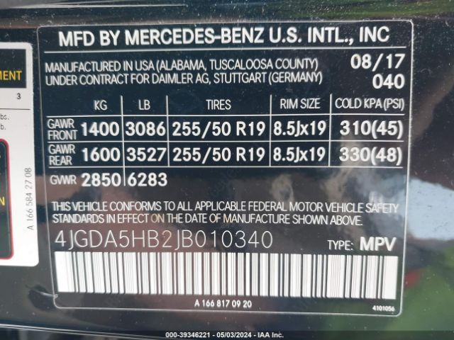 4JGDA5HB2JB010340 Mercedes-Benz Gle 350 4matic