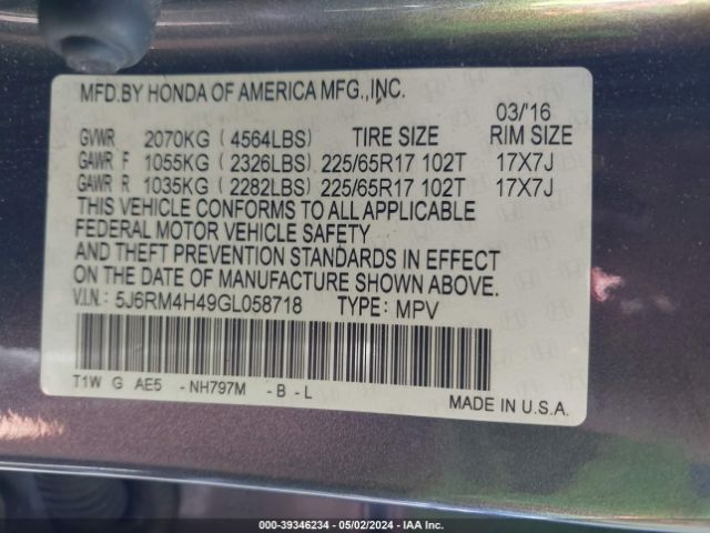 5J6RM4H49GL058718 Honda CR-V SE