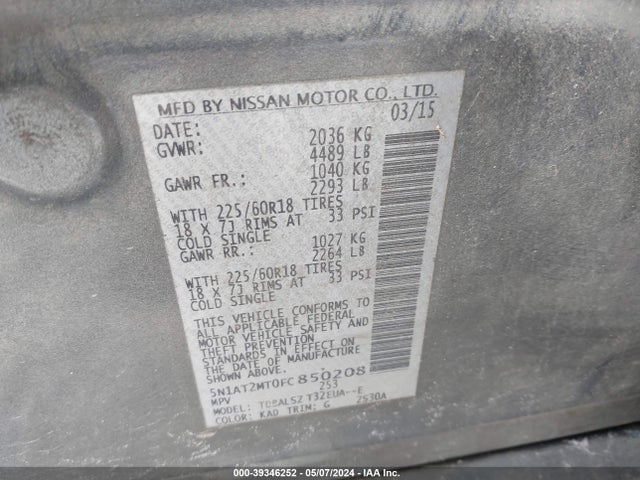 Nissan Rogue Sl 2015 5N1AT2MT0FC850208 Image 9