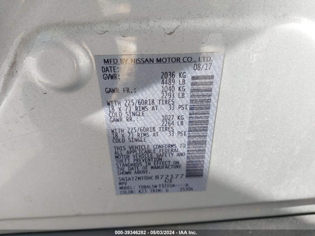 Nissan Rogue Sl 2017 5N1AT2MT0HC872177 Image 9