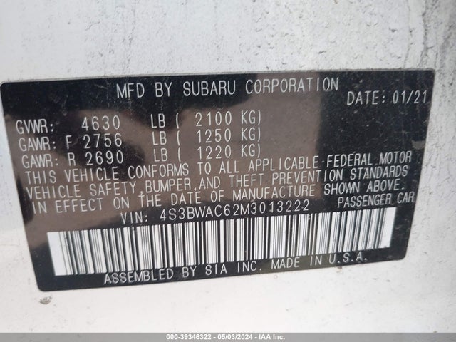 4S3BWAC62M3013222 Subaru Legacy Premium