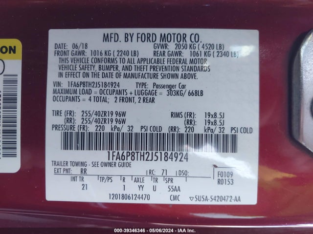 Ford Mustang Ecoboost 2018 1FA6P8TH2J5184924 Image 9