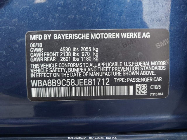 BMW 330I 2018 WBA8B9C58JEE81712 Image 9