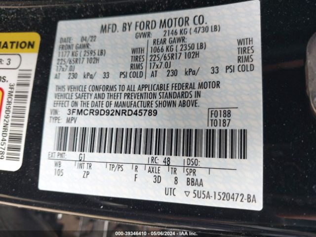 3FMCR9D92NRD45789 Ford Bronco Sport Badlands