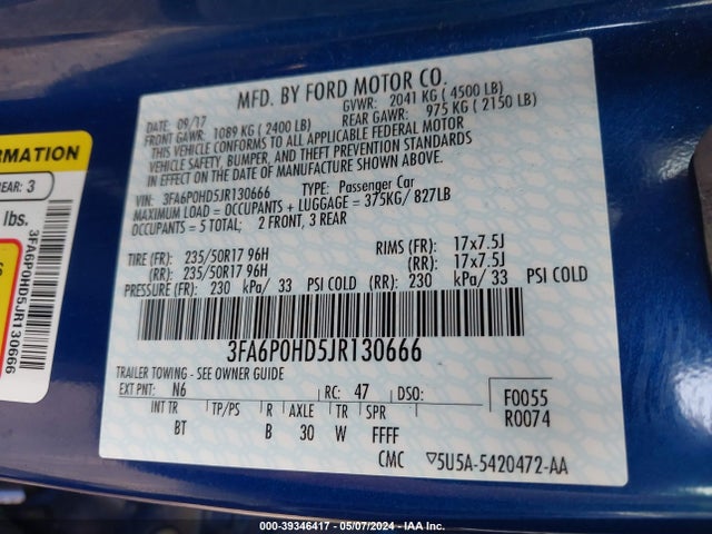 Ford FUSION SE 2018 3FA6P0HD5JR130666 Image 9
