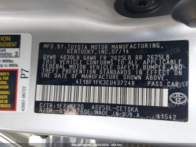 Toyota CAMRY SE 2014 4T1BF1FK3EU437248 Image 9