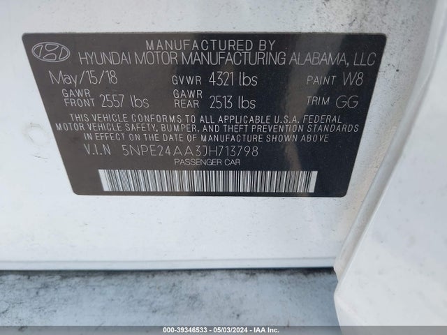 Hyundai SONATA ECO 2018 5NPE24AA3JH713798 Image 9