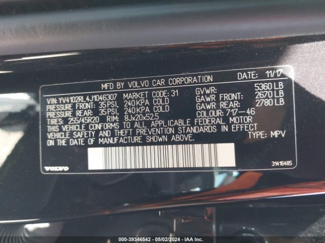 YV4102RL4J1046307 Volvo Xc60 T5 Inscription