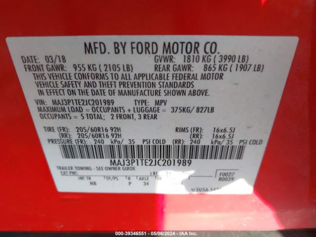 MAJ3P1TE2JC201989 Ford Ecosport Se