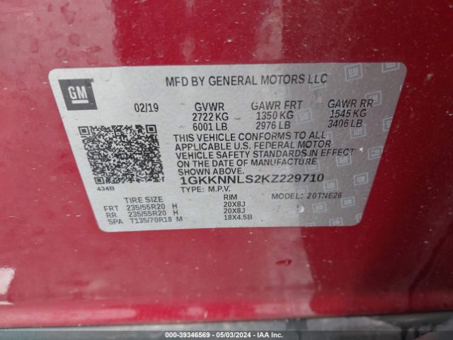 1GKKNNLS2KZ229710 GMC Acadia Slt-2