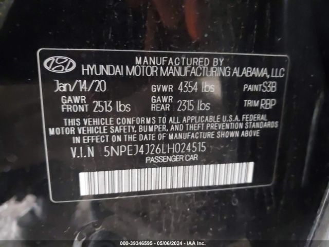 5NPEJ4J26LH024515 Hyundai Sonata Sel Plus