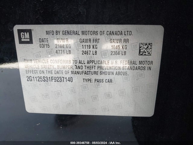 Chevrolet Impala 2lt 2015 2G1125S31F9237140 Image 9