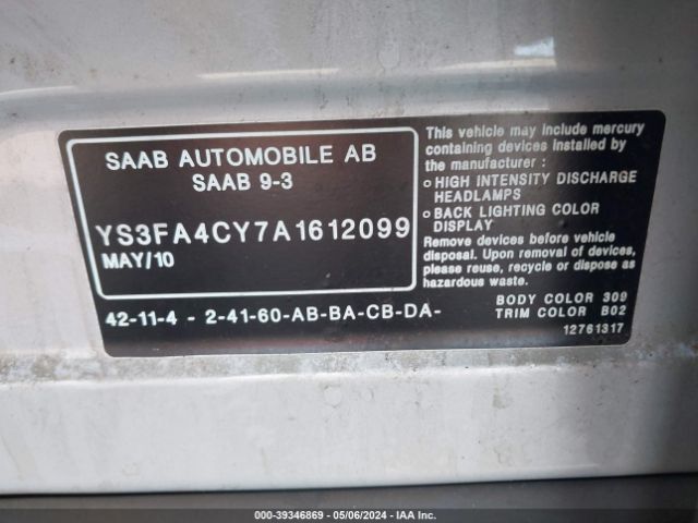 2010 SAAB 9-3 YS3FA4CY7A1612099 Photo 8