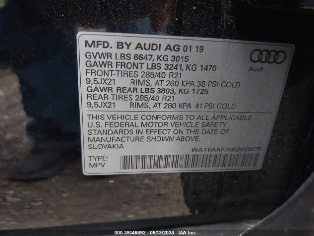 2019 AUDI Q7 WA1VAAF70KD028979 Photo 8